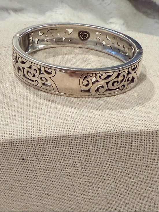 Brighton Jewelry - Silver-plated Brighton Mingle hinged bangle bracelet scrolled cut-out design